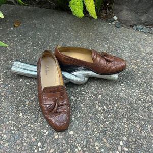 Cole Haan Men's Brown Woven Leather Tassel Slip on Loafers Size 11.5 M